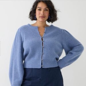 J. Crew 100% Cashmere Cornflower Blue Puff Sleeve Cardigan Sweater